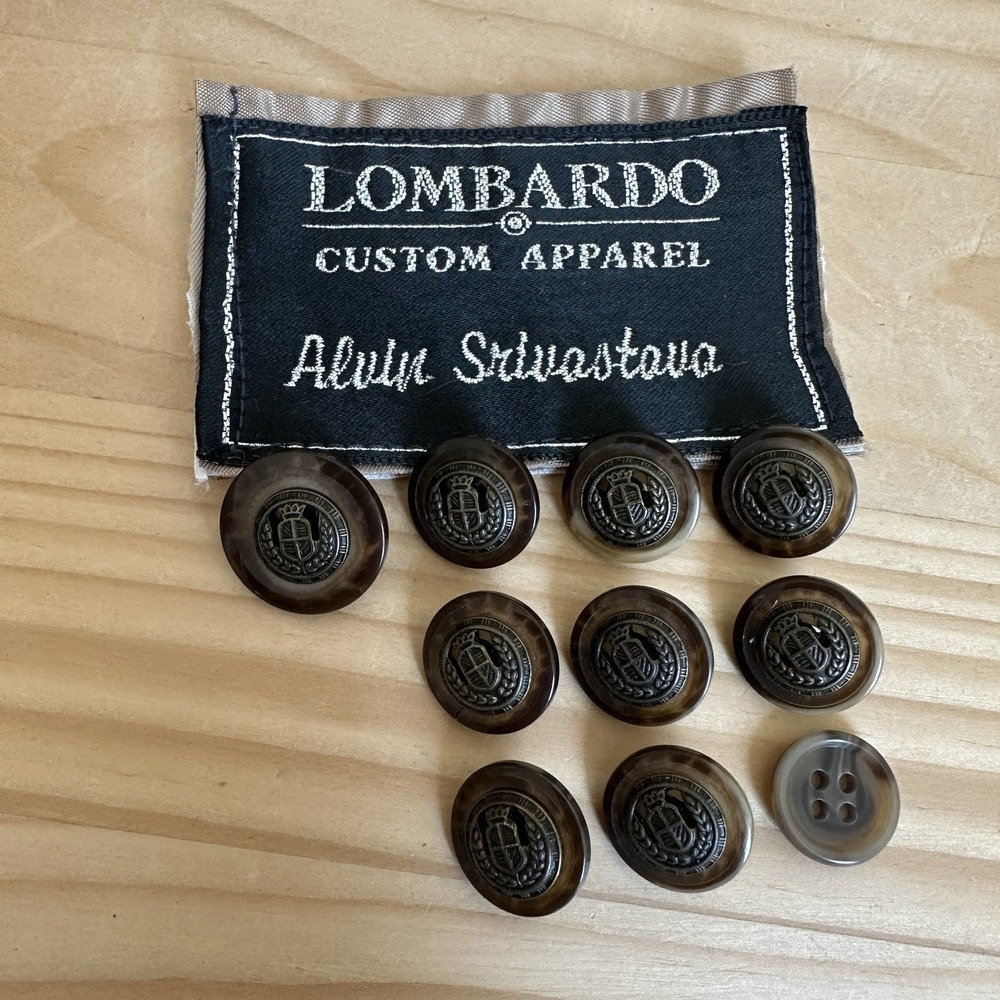 VTG Lombardo Men's Blazer Jacket Buttons 10 Item Set Brass Crest Tortoiseshell - Picture 3 of 9